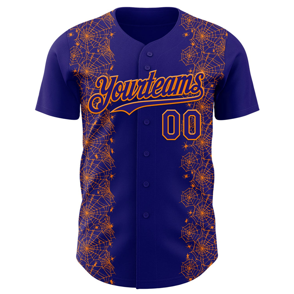 Custom Dark Purple Bay Orange 3D Halloween Spider Net Party Costume Ideas Authentic Baseball Jersey
