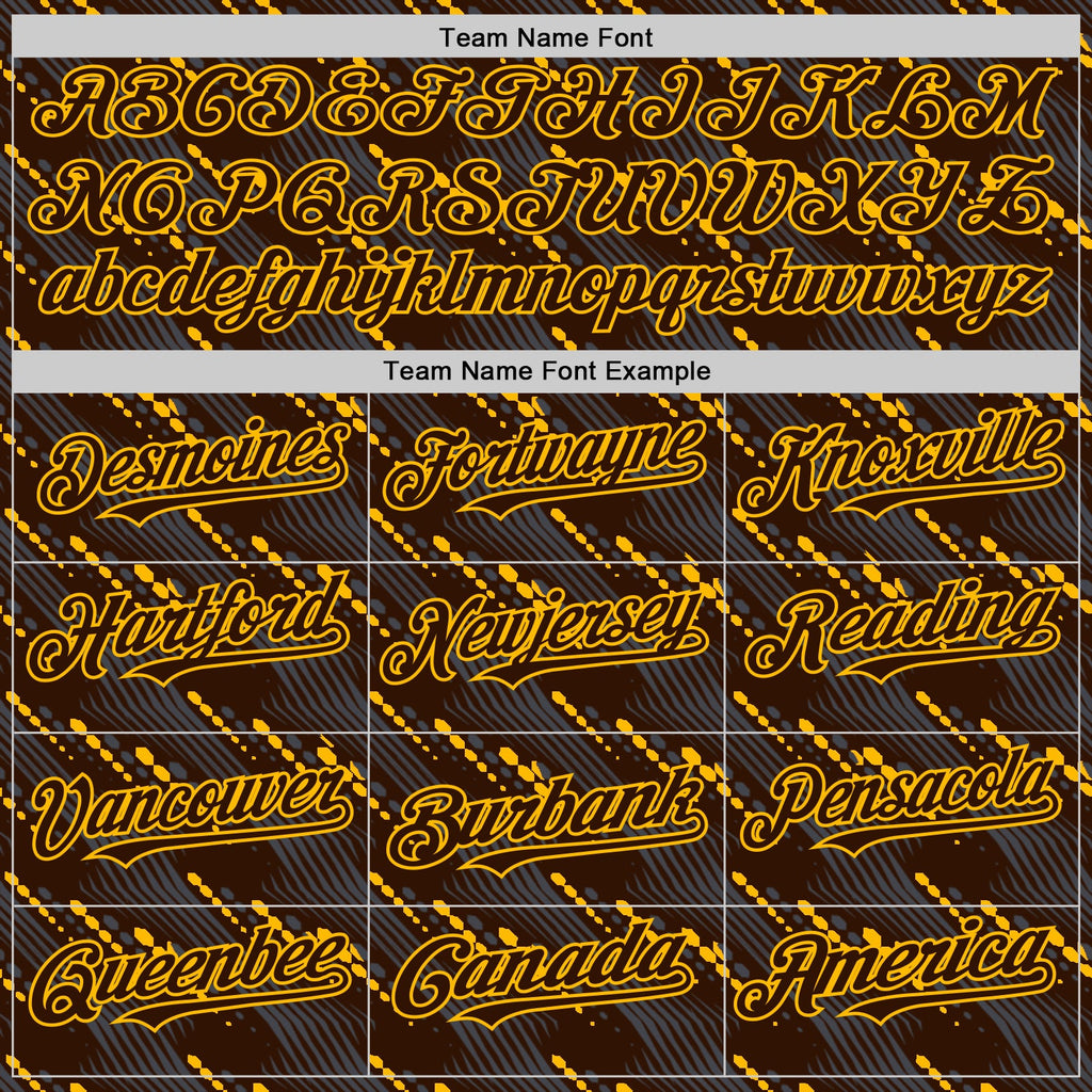 Custom Brown Gold 3D Pattern Design Slant Lines Authentic Baseball Jersey