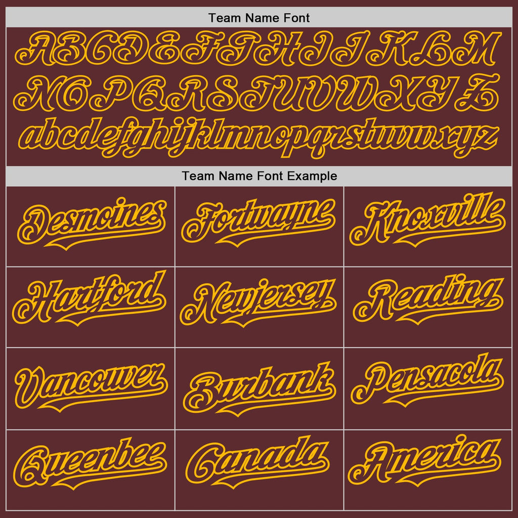 Custom Burgundy Gold 3D Pattern Design Abstract Splatter Grunge Art Authentic Baseball Jersey