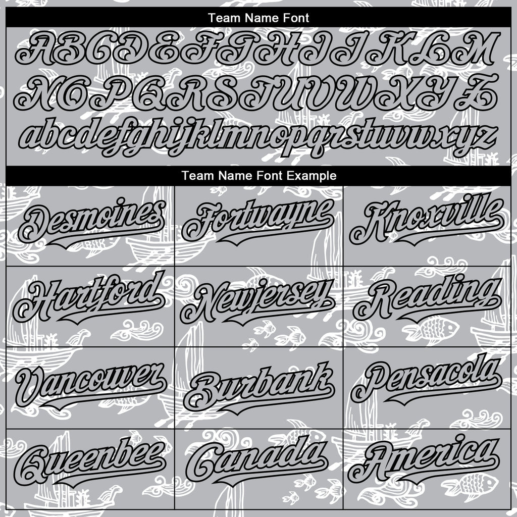 Custom Gray Black 3D Pattern Design Boats And Fish Authentic Baseball Jersey