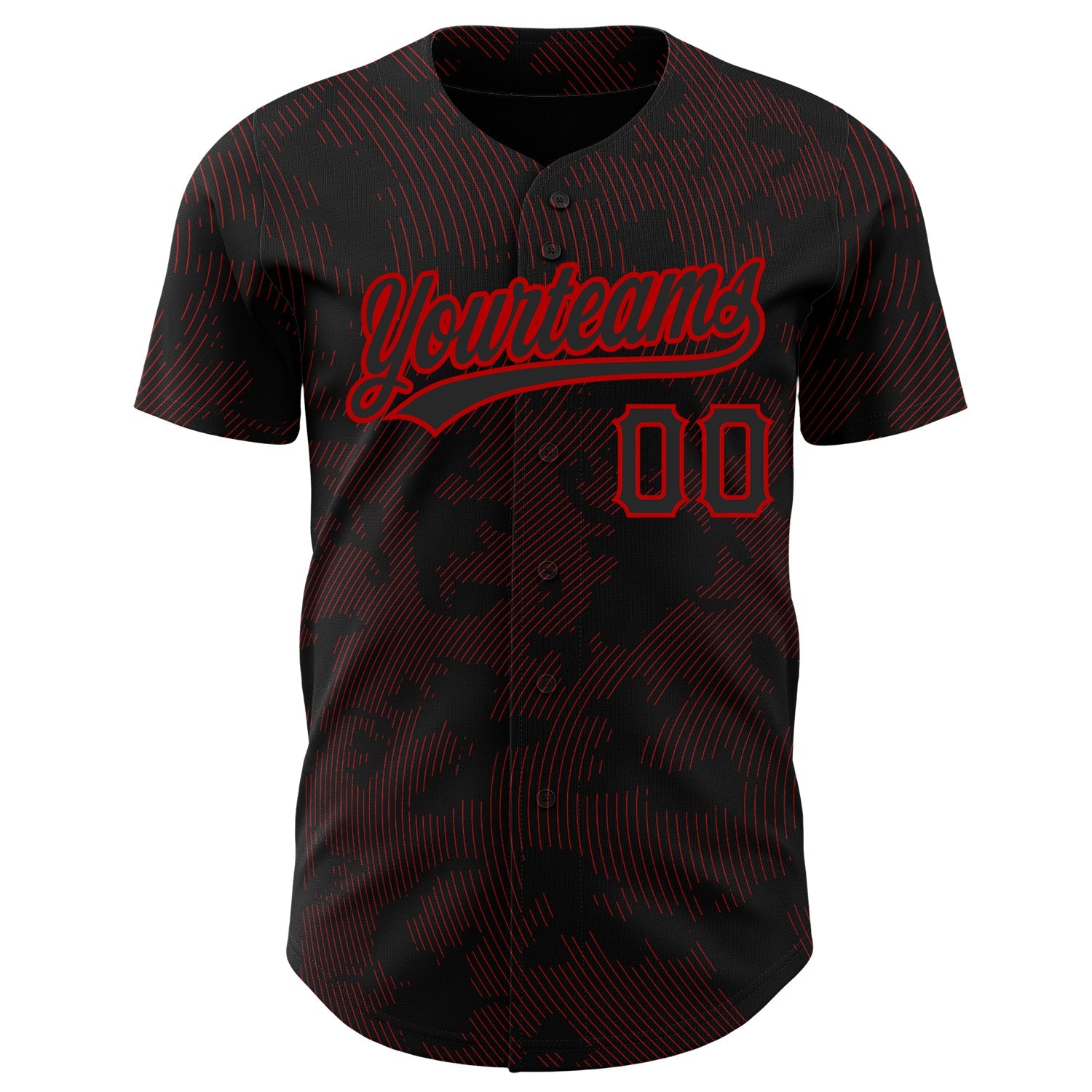 Custom Black Red 3D Pattern Design Curve Lines Authentic Baseball Jersey