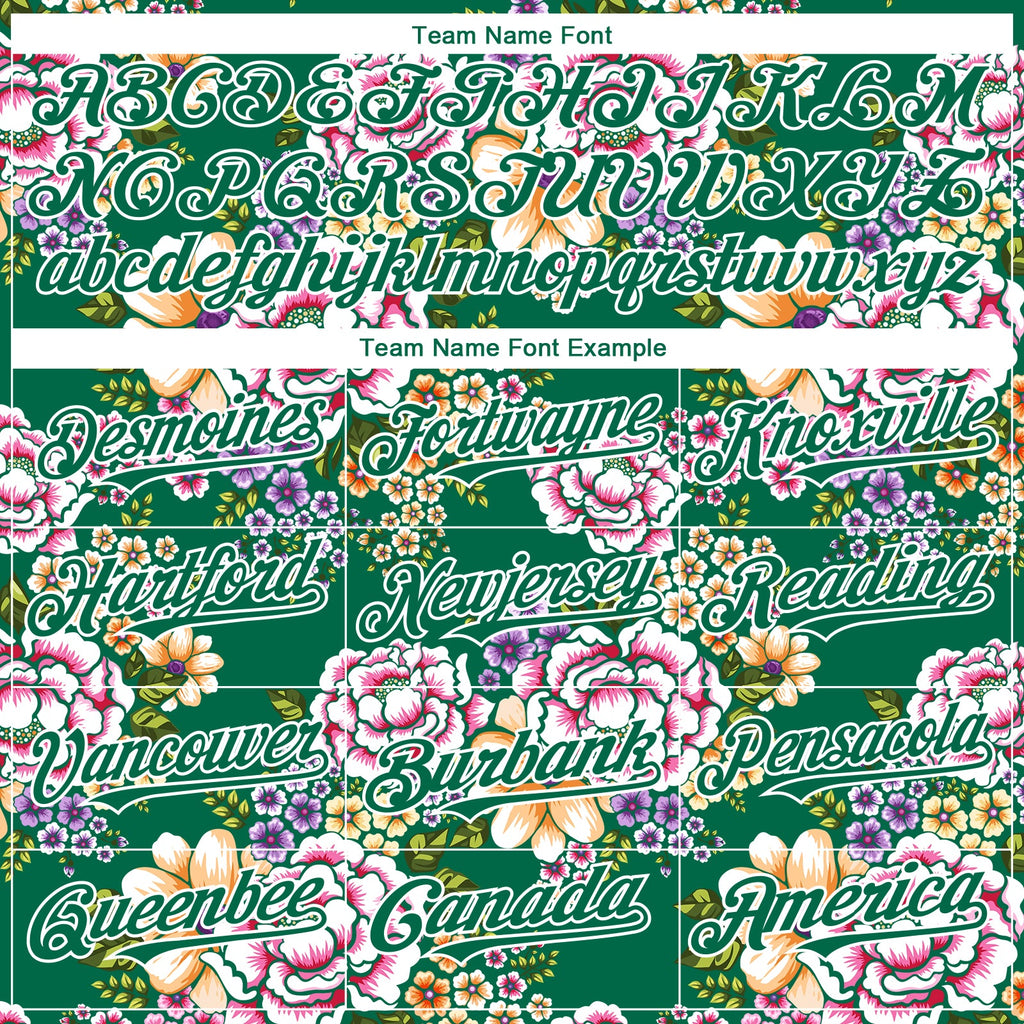 Custom Kelly Green White 3D Pattern Design Northeast China Big Flower Authentic Baseball Jersey
