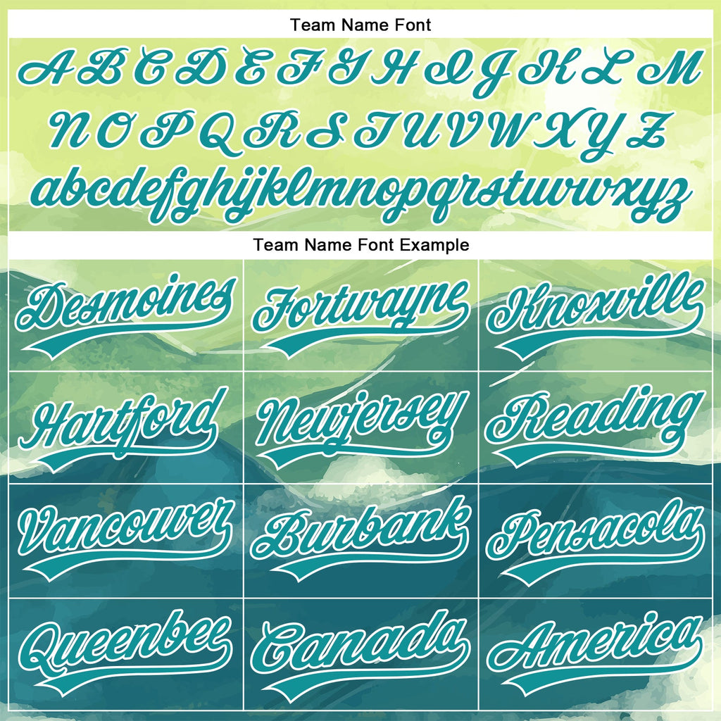 Custom Green Teal-White 3D Pattern Design Watercolor Mountains Authentic Baseball Jersey