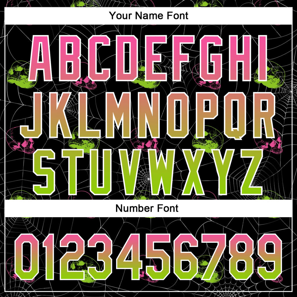 Custom Black Pink-Neon Green 3D Gothic Style Fluorescence Skull Authentic Baseball Jersey