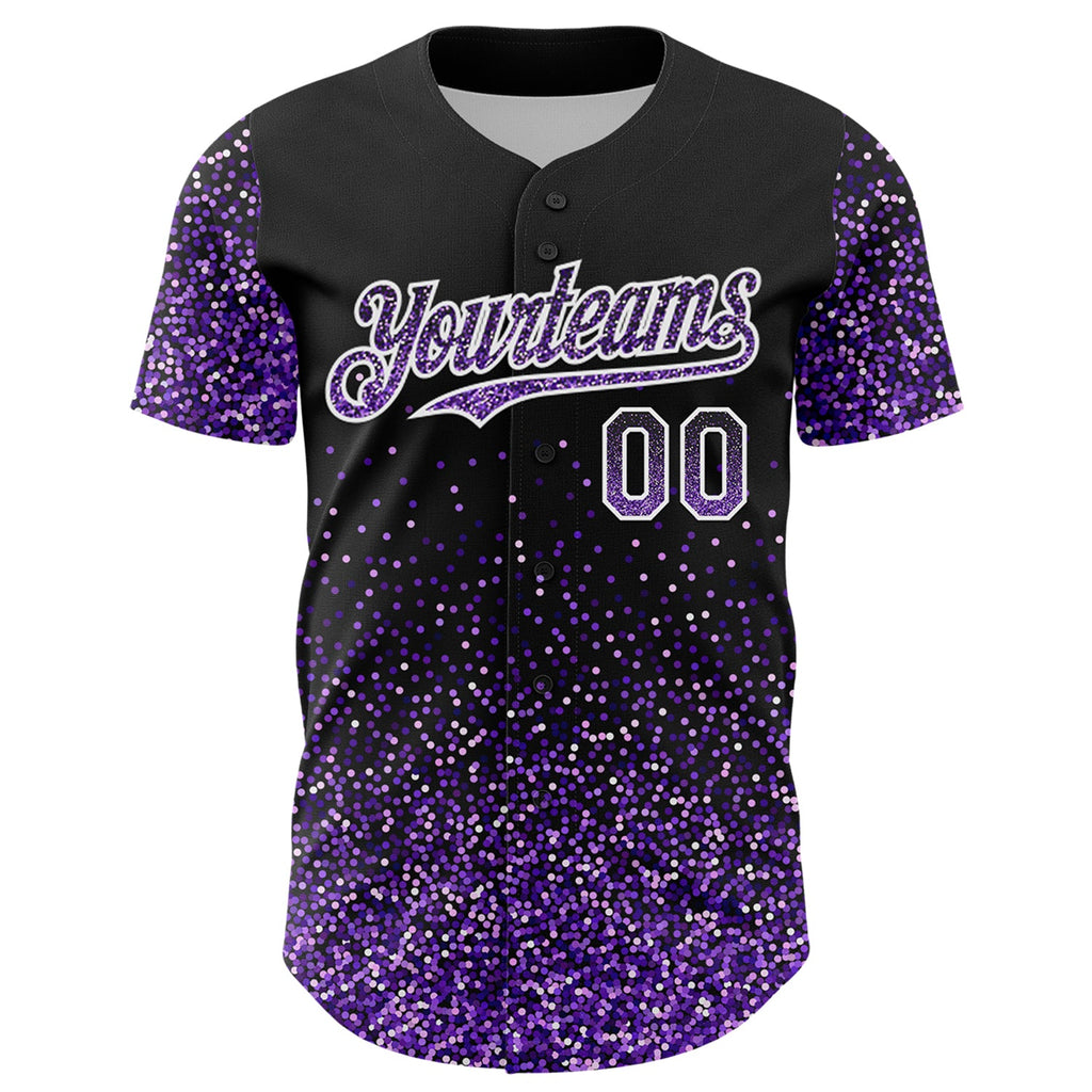 Custom Black Purple-White 3D Pattern Design Abstract Colorful Glittering Dot Authentic Baseball Jersey