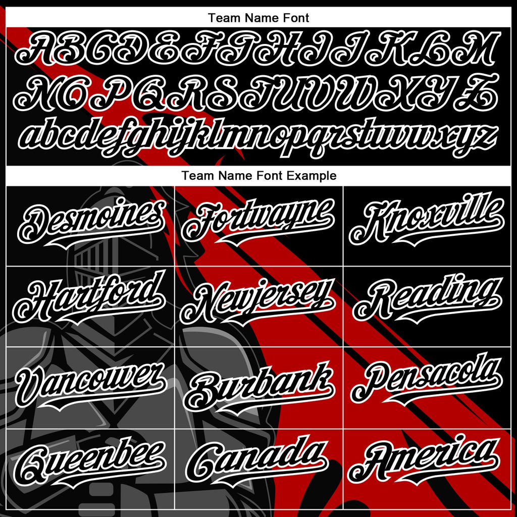 Custom Black Red-Gray 3D Pattern Design Knight Hero Art Authentic Baseball Jersey