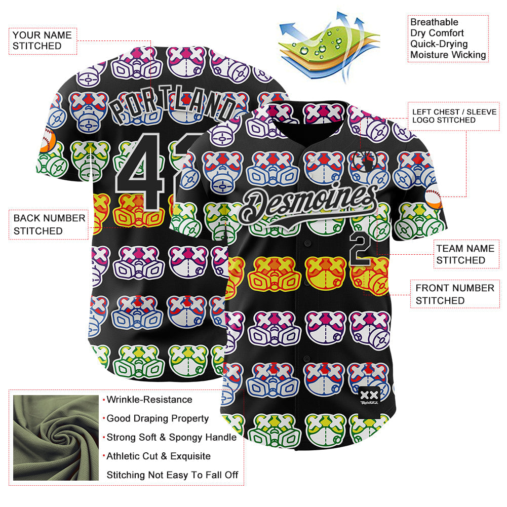 Custom Black White 3D Revzzz All Masked Authentic Baseball Jersey