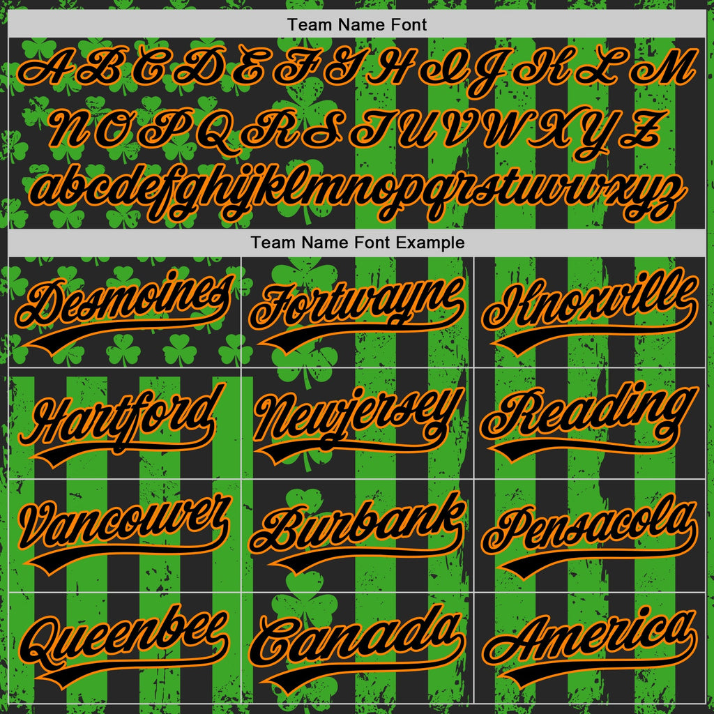 Custom Green Black-Bay Orange 3D St. Patrick's Day Shamrock Authentic Baseball Jersey