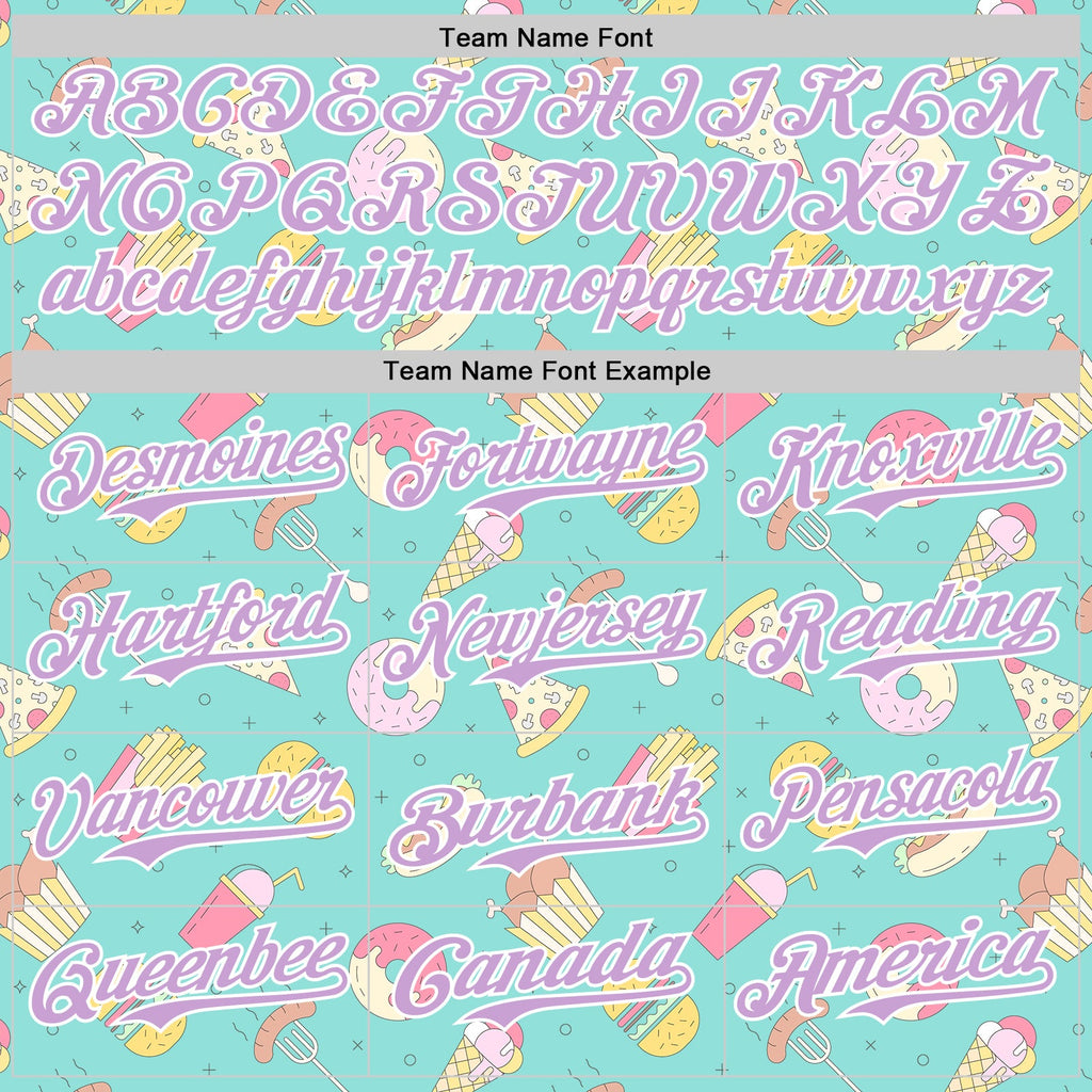 Custom Ice Blue Light Purple-White 3D Pattern Design Foodie Fast Food Burger Fries Pizza Authentic Baseball Jersey