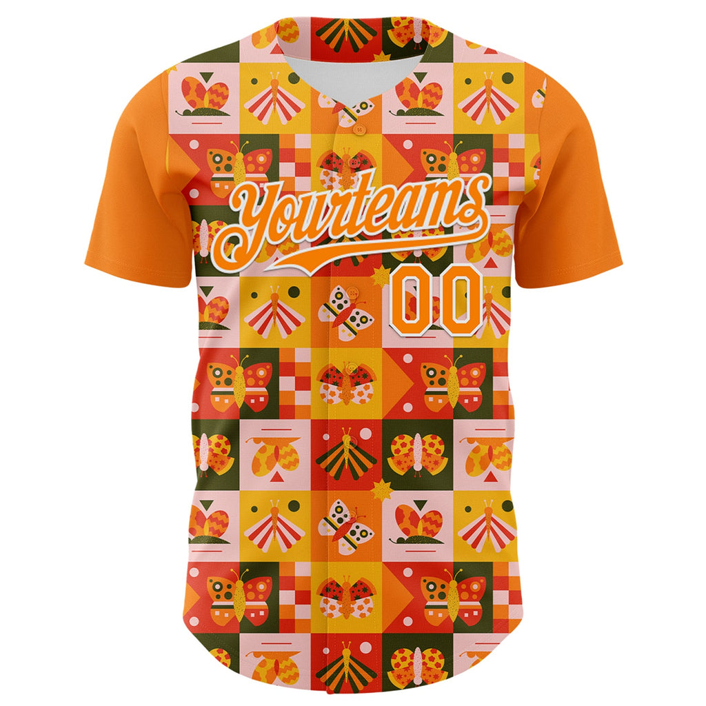 Custom Bay Orange White 3D Ambartive Checkered Butterfly Pattern Authentic Baseball Jersey