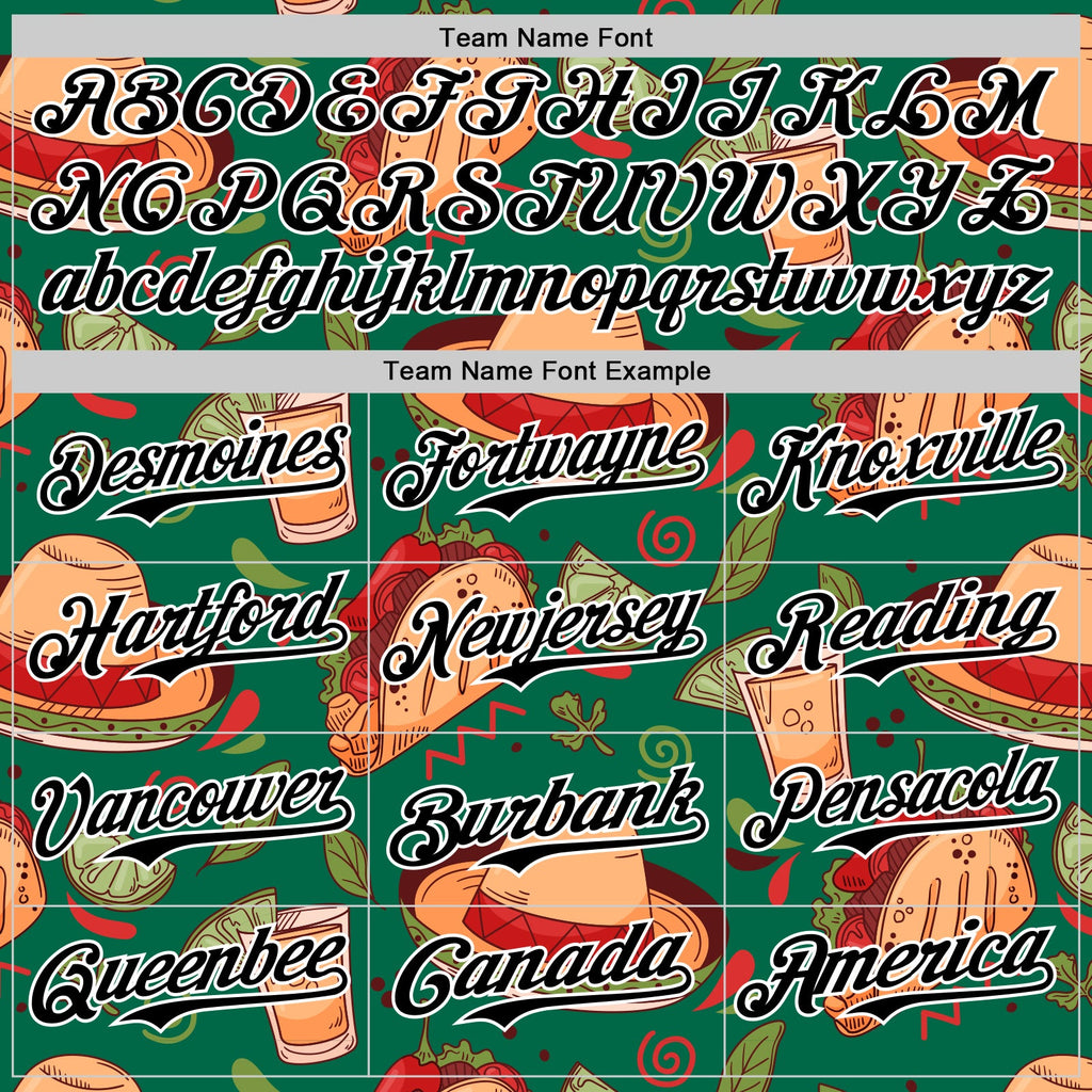 Custom Kelly Green Black-White 3D Mexican Festival Tacos And Sombrero Cinco de Mayo Authentic Baseball Jersey