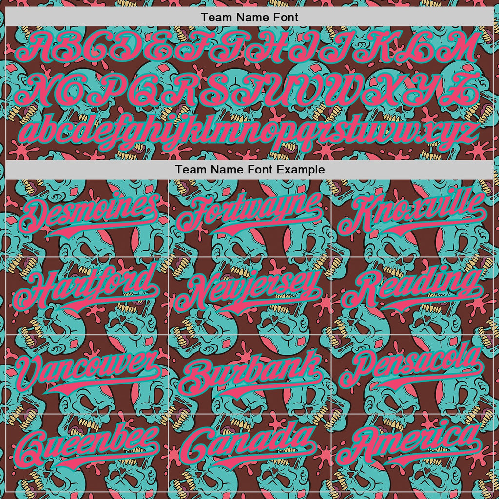 Custom Brown Neon Pink-Aqua 3D Zombie Skull Authentic Baseball Jersey