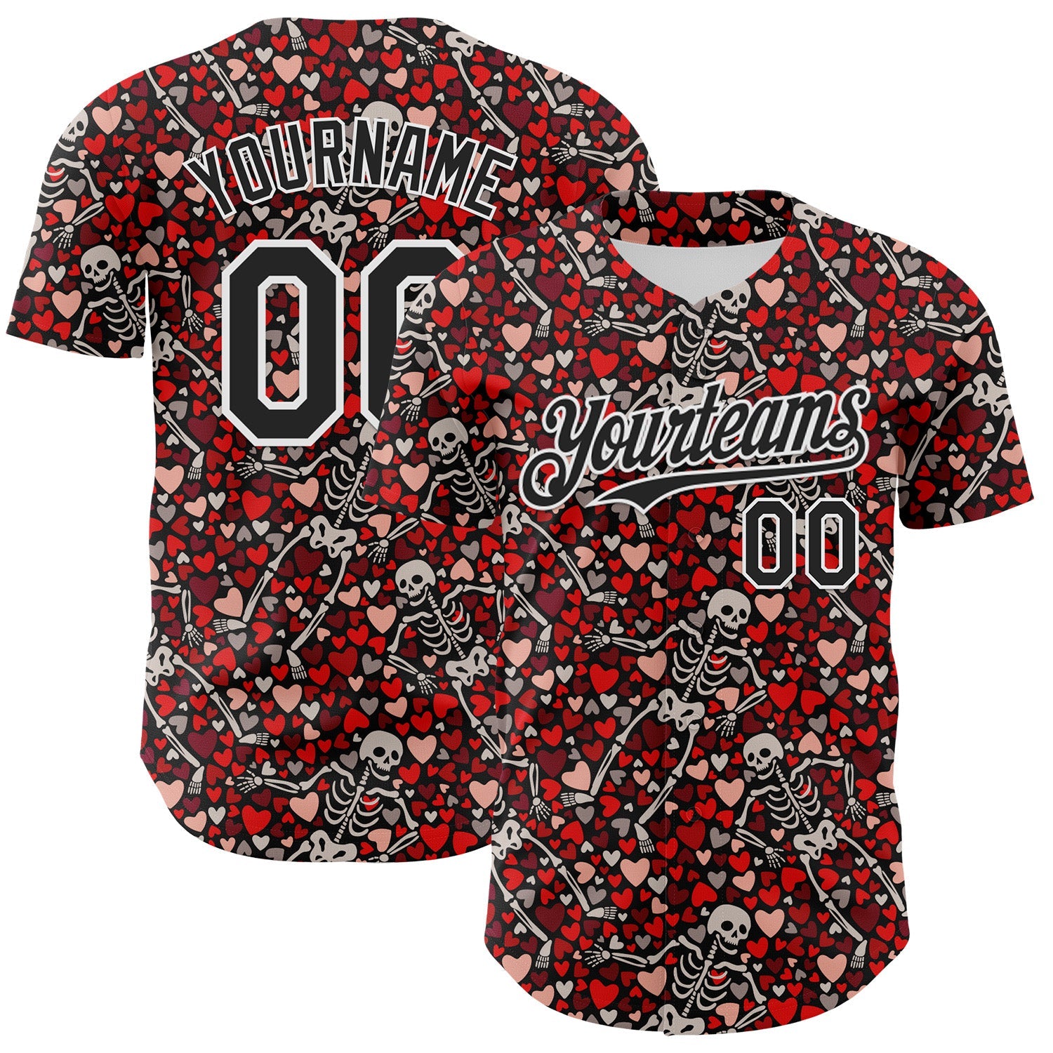 Custom Black White 3D Skeleton And Heart Authentic Baseball Jersey