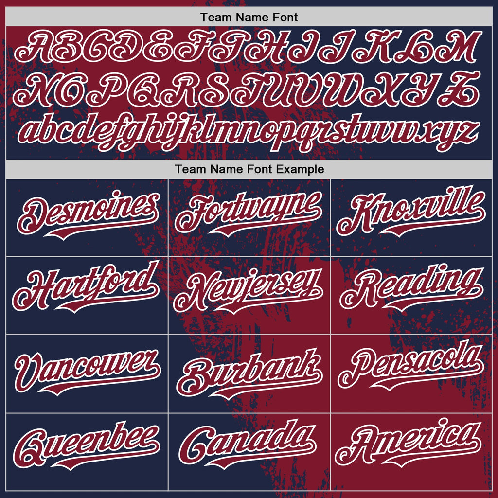 Custom Crimson Navy-White 3D Pattern Design Abstract Brush Stroke Authentic Baseball Jersey