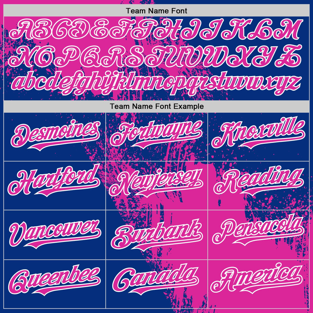 Custom Deep Pink Royal-White 3D Pattern Design Abstract Brush Stroke Authentic Baseball Jersey