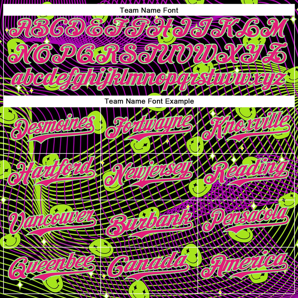 Custom Black Hot Pink-Pea Green 3D Pattern Design Rave Psychedelic Emoji Smile Authentic Baseball Jersey
