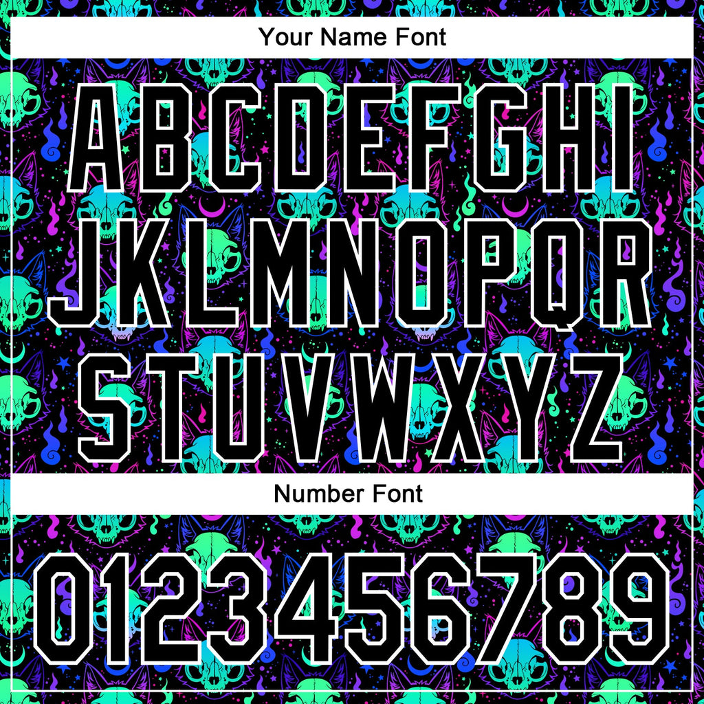 Custom Black White 3D Pattern Design Rave Psychedelic Neon Cat Skull Authentic Baseball Jersey