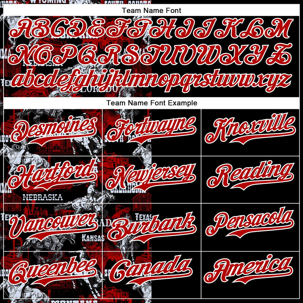 Custom Black Red-White 3D Pattern Design Patriotic American Spirit Rodeo Cowboy Authentic Baseball Jersey