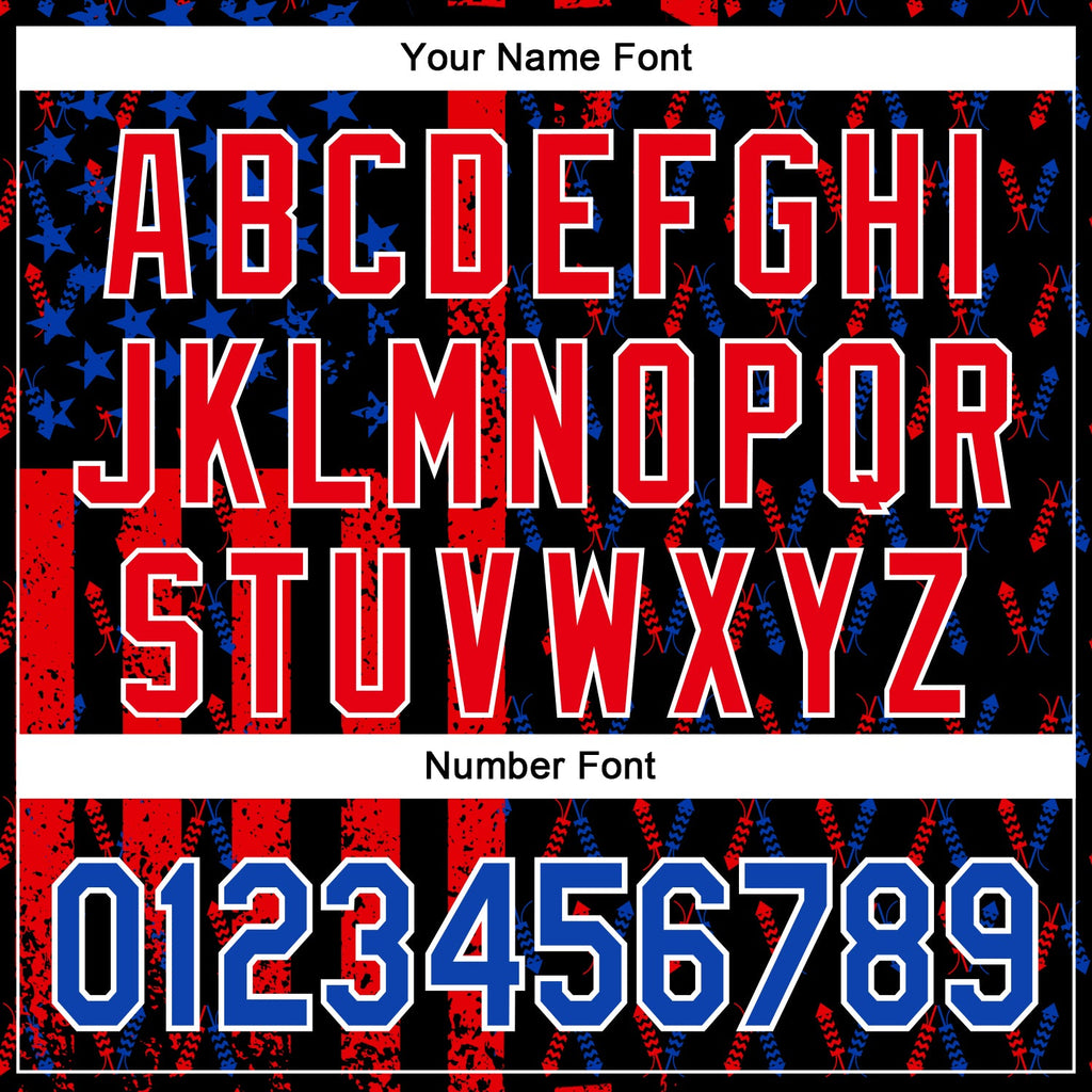 Custom Black Thunder Blue Fire Red-White 3D Patriotic American Flag Authentic Baseball Jersey