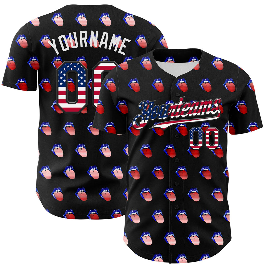 Custom Black USA Flag-White 3D Patriotic American Flag Authentic Baseball Jersey