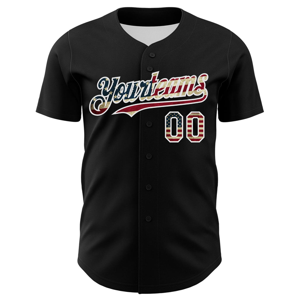 Custom Black Vintage USA Flag-White 3D Patriotic American Symbol Authentic Baseball Jersey