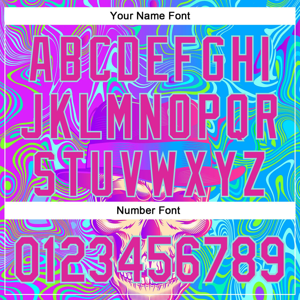 Custom Blue Deep Pink-Ice Blue 3D Pattern Design Trippy Magic Mushrooms Skull Authentic Baseball Jersey