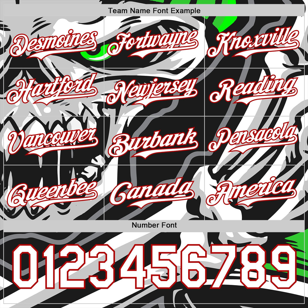 Custom Black White-Red 3D Pattern Design Burner Costumes Skull Authentic Baseball Jersey