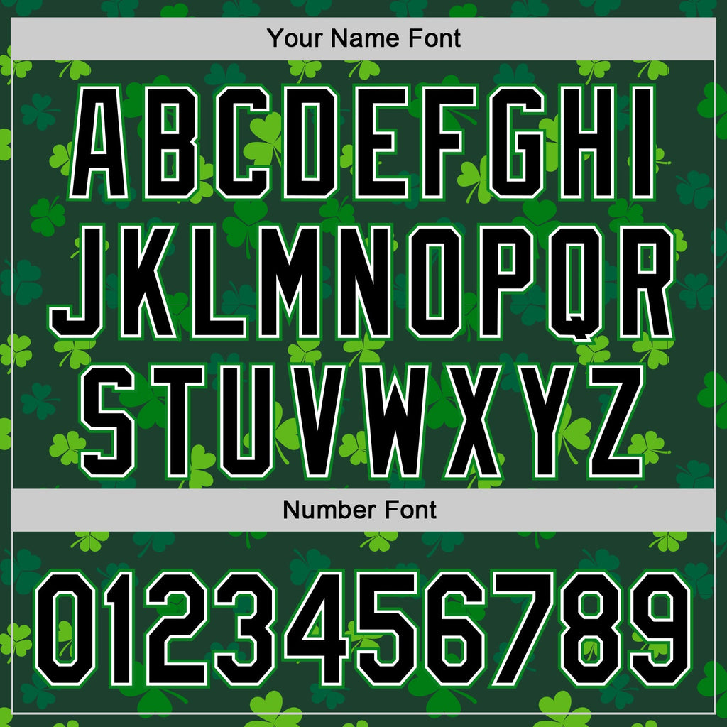 Custom Black White-Grass Green 3D Pattern Design Boston Cityscape Shamrock Authentic St. Patrick's Day Baseball Jersey