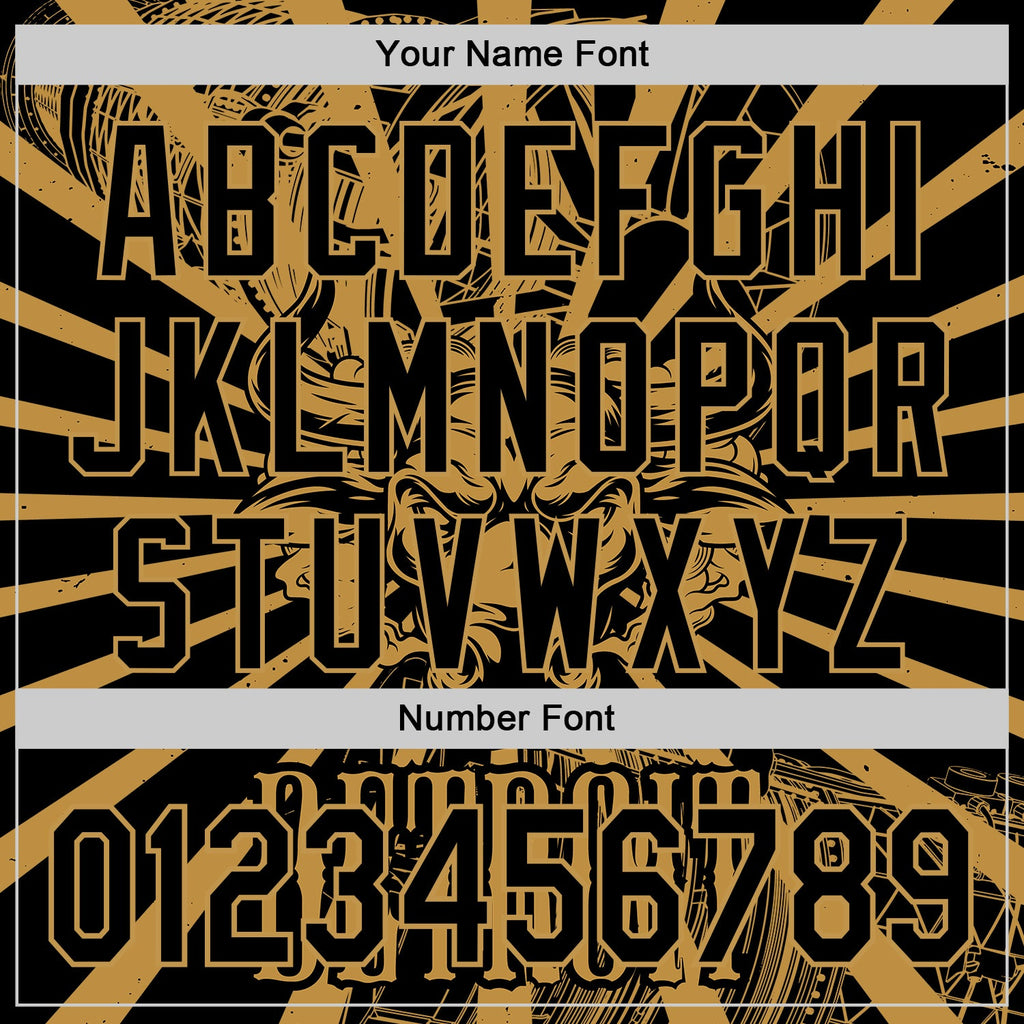 Custom Black Old Gold 3D Pattern Design Detroit Cityscape Steampunk Engine Bull Authentic Baseball Jersey