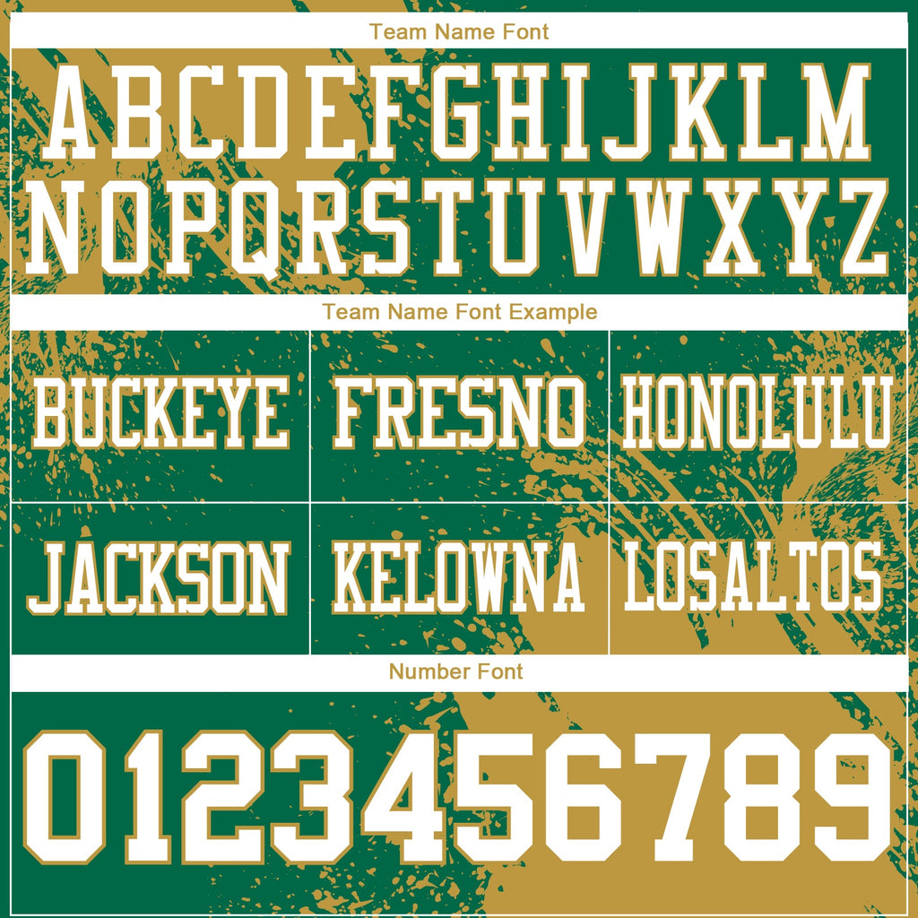 Custom Kelly Green White-Old Gold 3D Pattern Abstract Brush Stroke Authentic Football Jersey