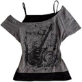 Emo Grunge Shirts Women 2000s Graphic Baby Tees Fake Two Piece Short Sleeve Vintage Y2k Crop Top Goth Alt Clothes