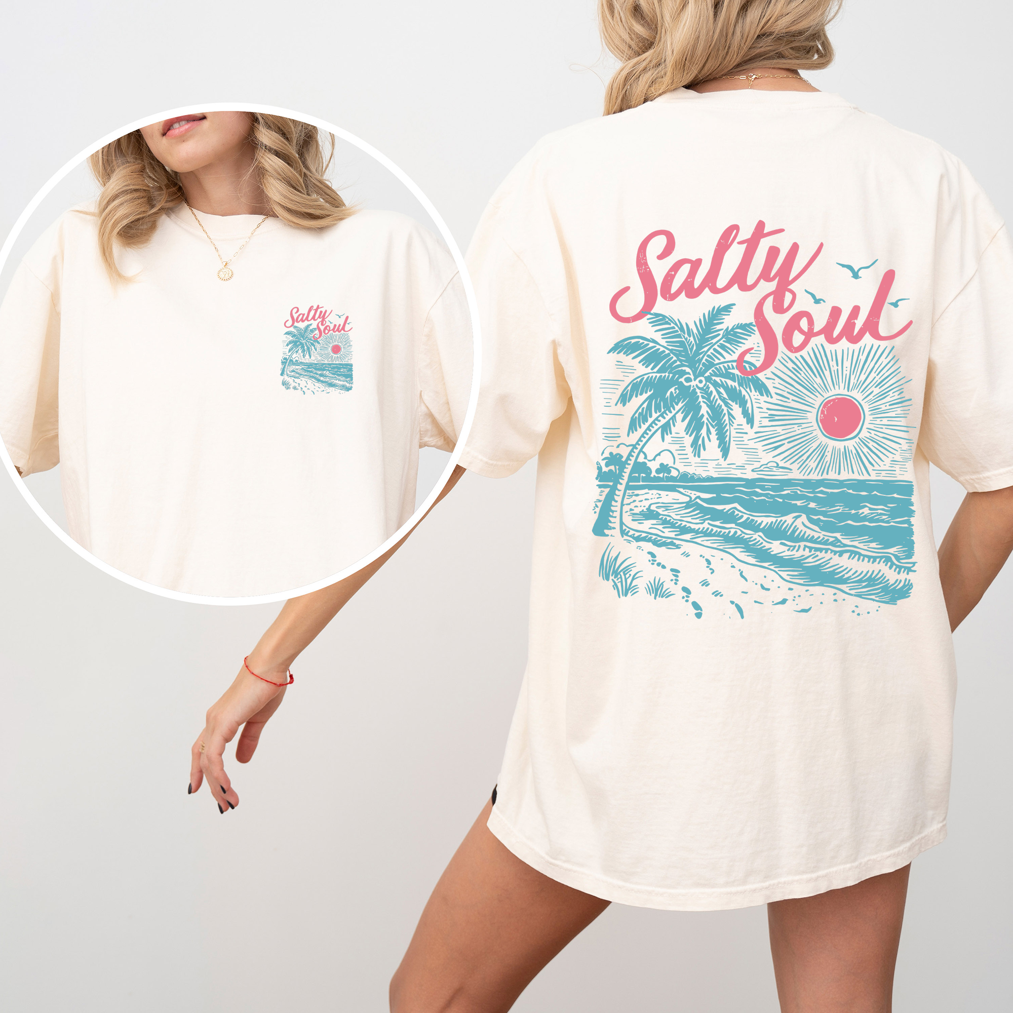 Salty Soul, Beach, Sunset, Palm Trees, Summer T-Shirt