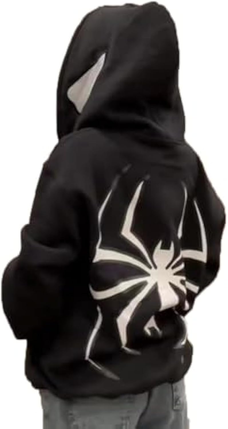 Y2K Spider Print Oversized Hoodie - Unisex Gothic Harajuku Sweatshirt with Spider Zipper Design