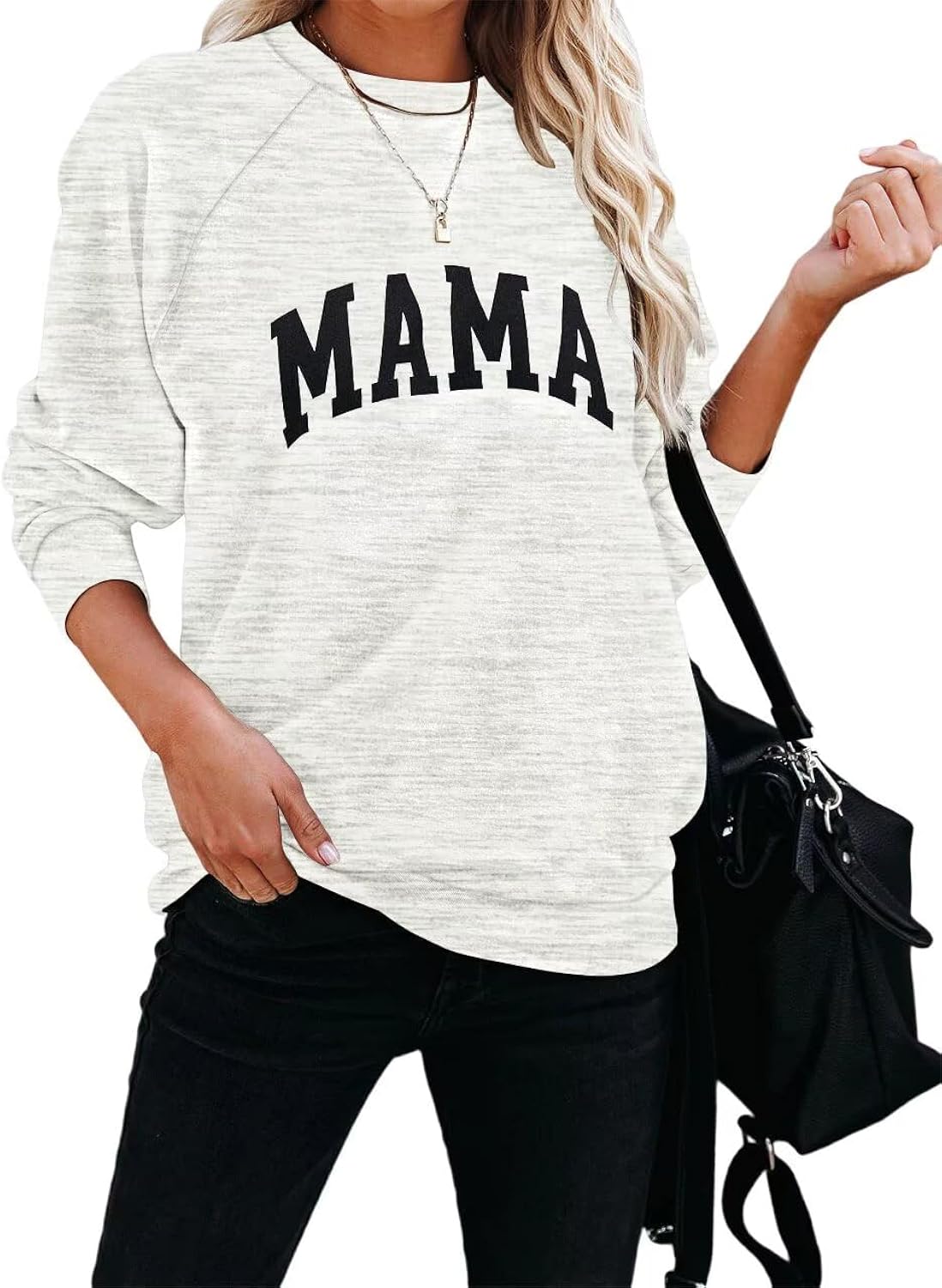 Womens Long Sleeve Mama Sweatshirts Fall Crew Neck Mom Shirts Cute Graphic Tees Pullover Hoodies
