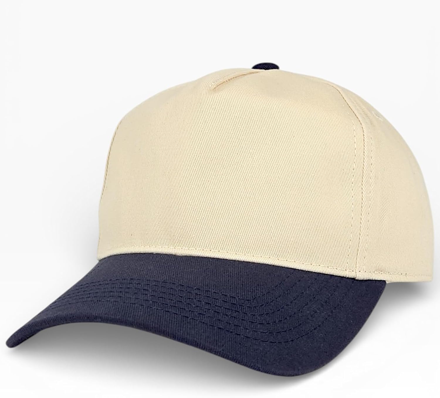 Classic A-Frame Two Tone 5-Panel Snapback Hat, Semi-Structured Pinch Front Baseball Cap, Adjustable Fit, Blank for Custom