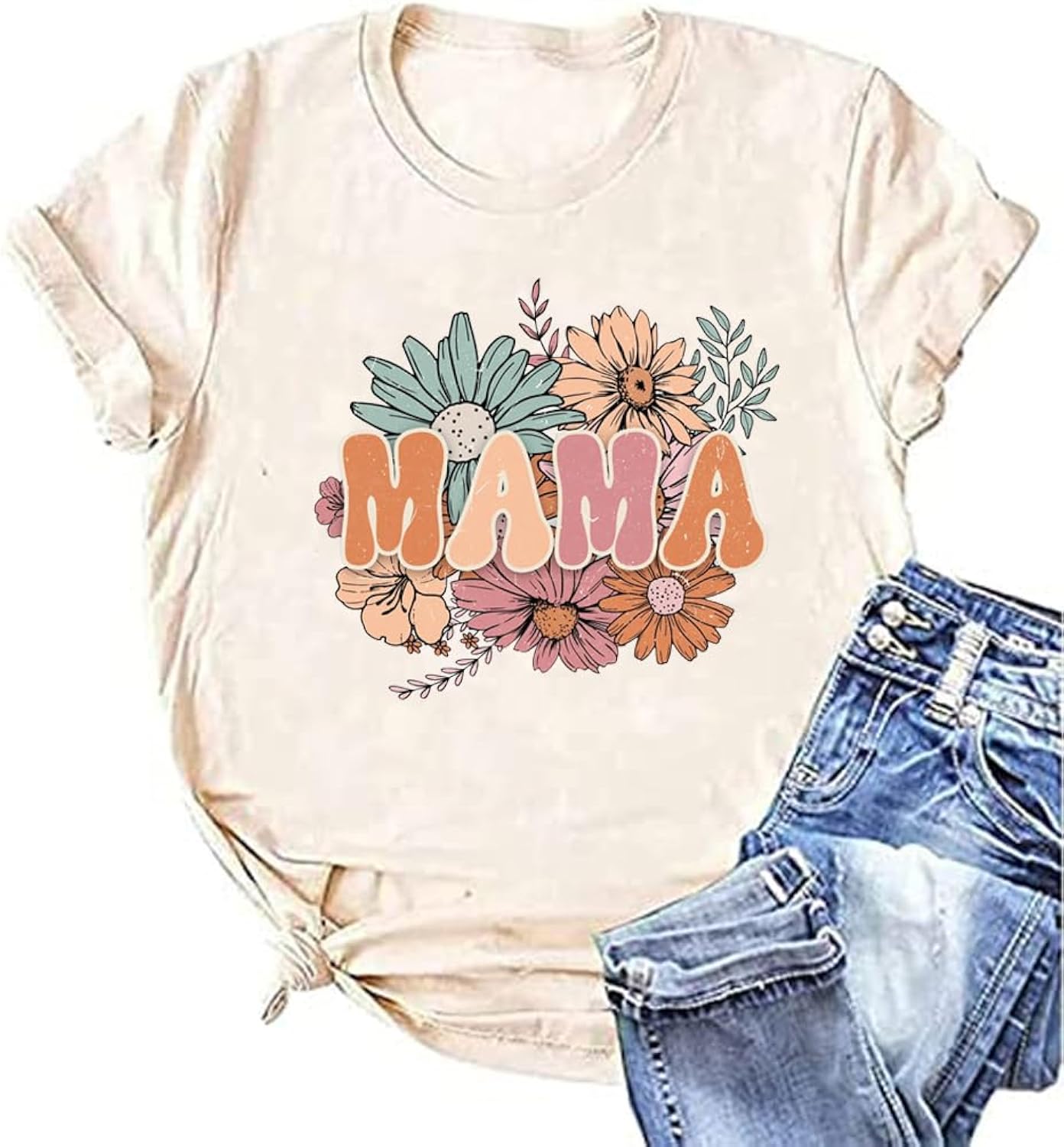 Mama Floral Shirt for Women Mom Vintage Boho Wild Flowers Graphic Cottagecore Gardening Tops Mother's Day Tee