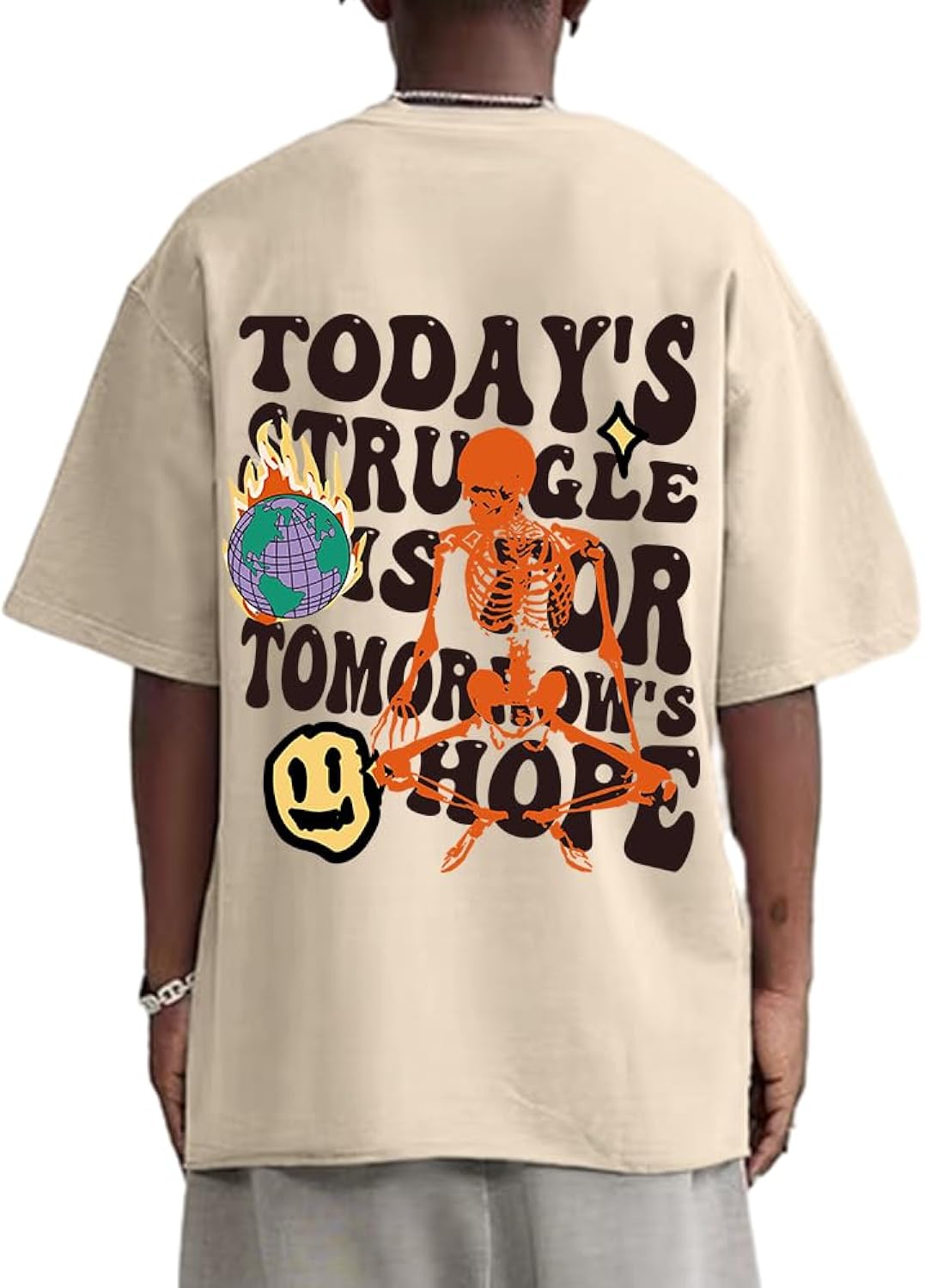Weiyuqi Oversized Graphic Tshirt for Men Letter Print Vintage T Shirt Tees Casual Loose Fit Retro Streetwear Shirts Tops