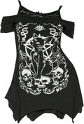 Women's Plus Size Gothic Cold Shoulder Graphic Tee Shirts Short Sleeve Y2k Tops Festival Rave Outfits Streetwear