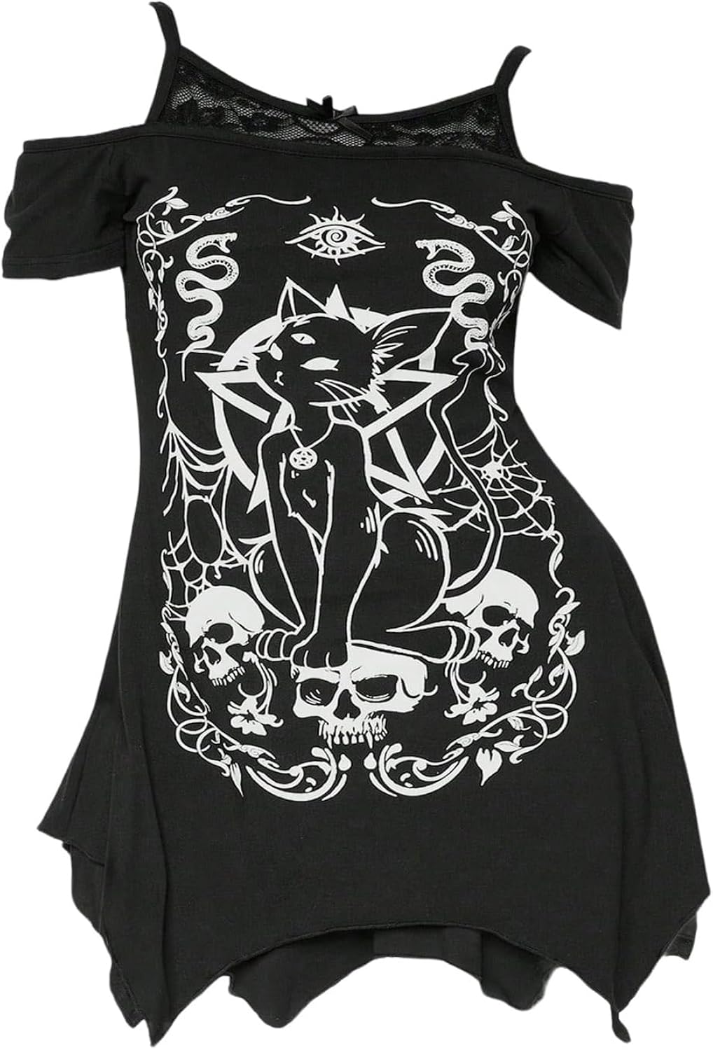 Women's Plus Size Gothic Cold Shoulder Graphic Tee Shirts Short Sleeve Y2k Tops Festival Rave Outfits Streetwear