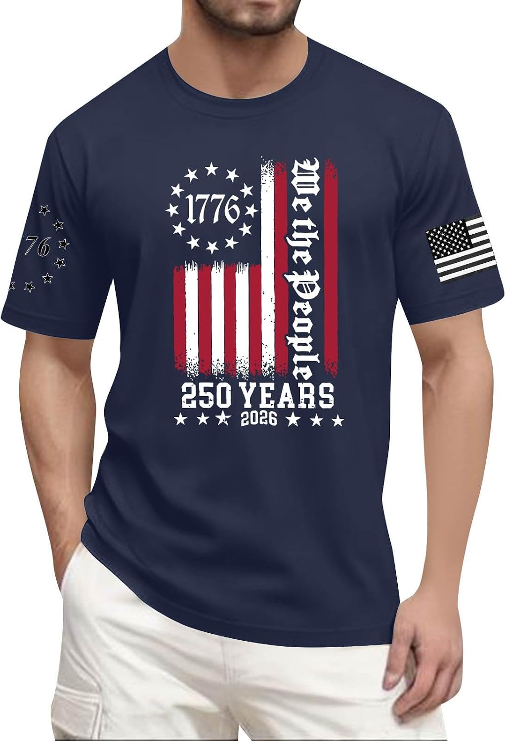 Men's 250th USA Shirt Short Sleeve 1776-2026 We The People Independence Day American Flag Print Shirts, S-5XL
