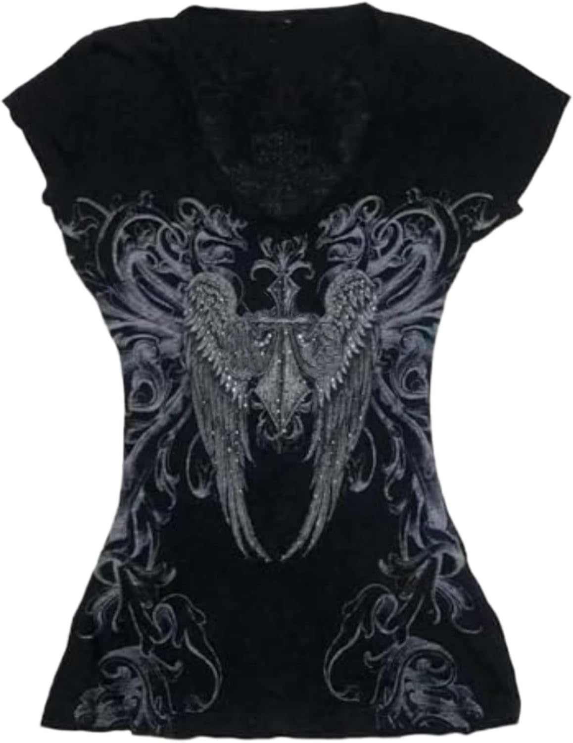 Grunge Shirts 2000s Clothing Women Vintage Graphic Tees Y2k Short Sleeve Goth Tops Teens Emo Clothes Streetwear