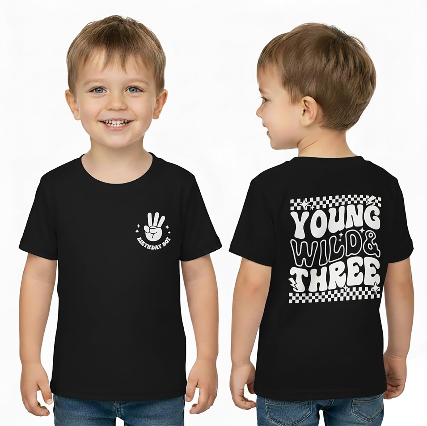 Toddler Boy 3rd Birthday Shirt, 3 Year Old Short Sleeve 2-Sided Print Cotton T-Shirt 3T