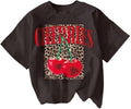 Women's Plus Size Graphic Tees Cherry Leopard Print T Shirt Crew Neck Short Sleeve Loose Tops