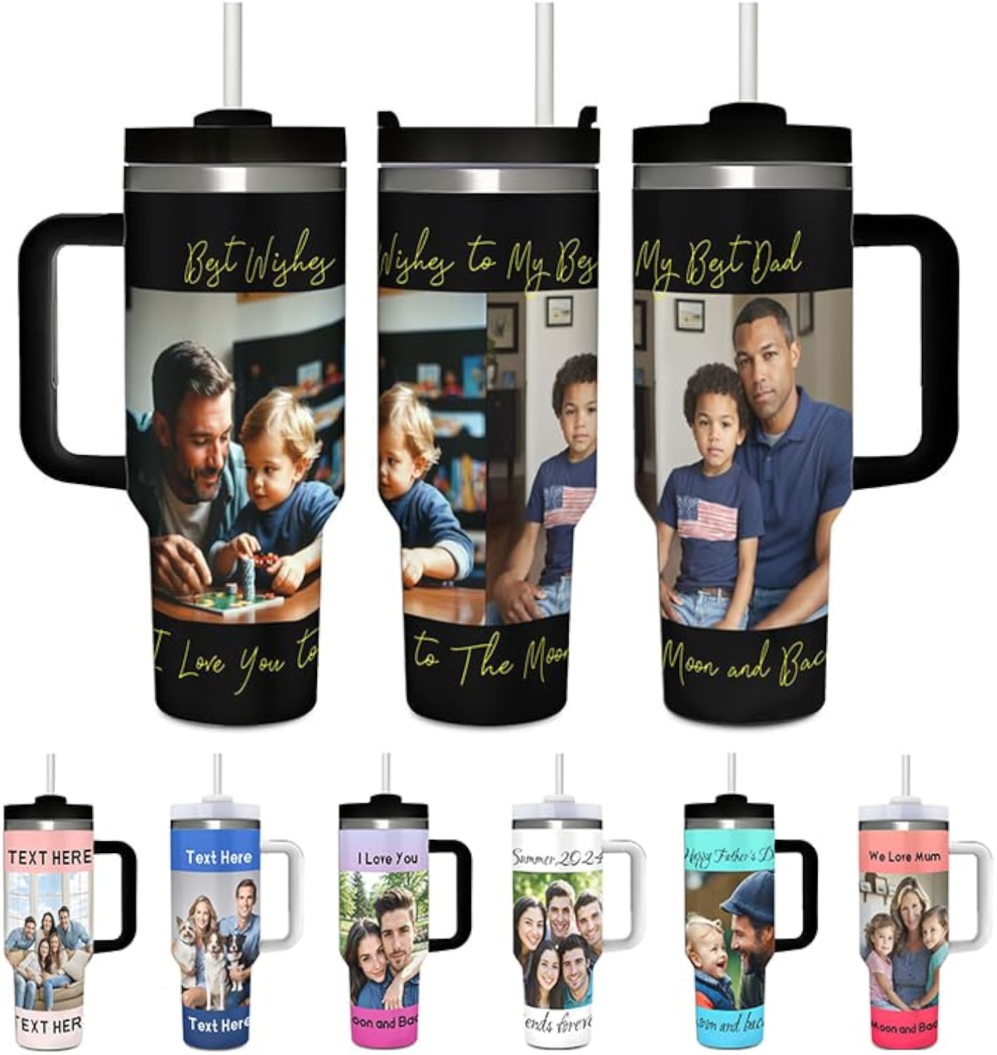 Custom Personalized Insulated Tumbler 40oz with Your Photo Text, DIY Customizable Stainless Steel Travel Car Coffee Mug Cup for Mum Dad Birthday Gifts (Print in USA)