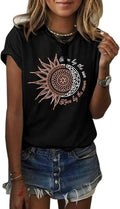 Womens Graphic Tees Summer Vintage Short Sleeve Cotton Moon and Sun Printed T Shirts Tops