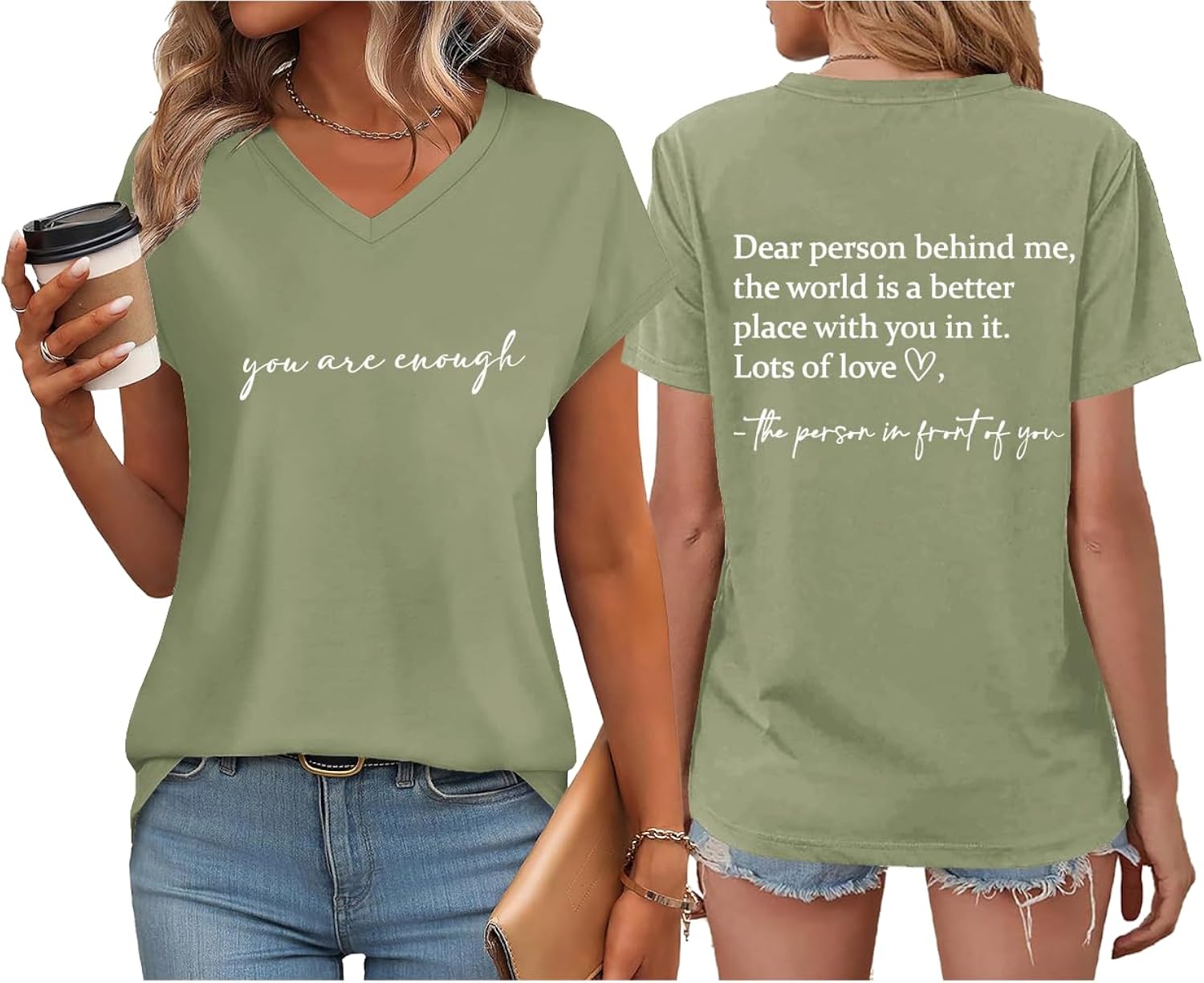 You are Enough Tshirt Dear Person Behind Me Shirt V Neck Mental Health Shirt Women Inspirational Graphic Casual Tops