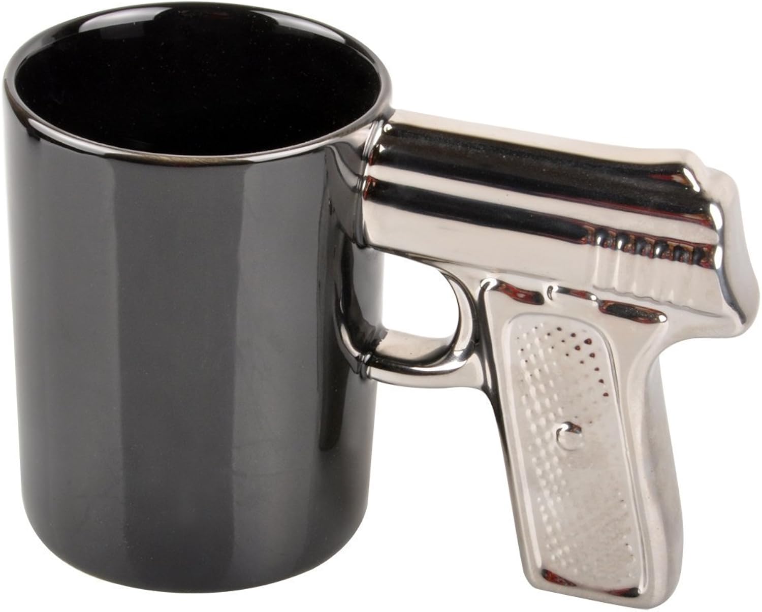 HLJgift Novelty Ceramic Coffee Mugs Gun Mugs Pistol Cup for amazing gift Black&Silver