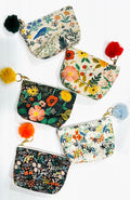 Rifle Paper Print Flat Bottom Small Pouch with Zipper 8 x 8 in Bottom 2.5in + FREE Pom pom keychain