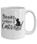 Books Coffee Cats, Coffee Mug Gift for the Coffee Drinking, Difficult to Buy For, Cat Loving Person