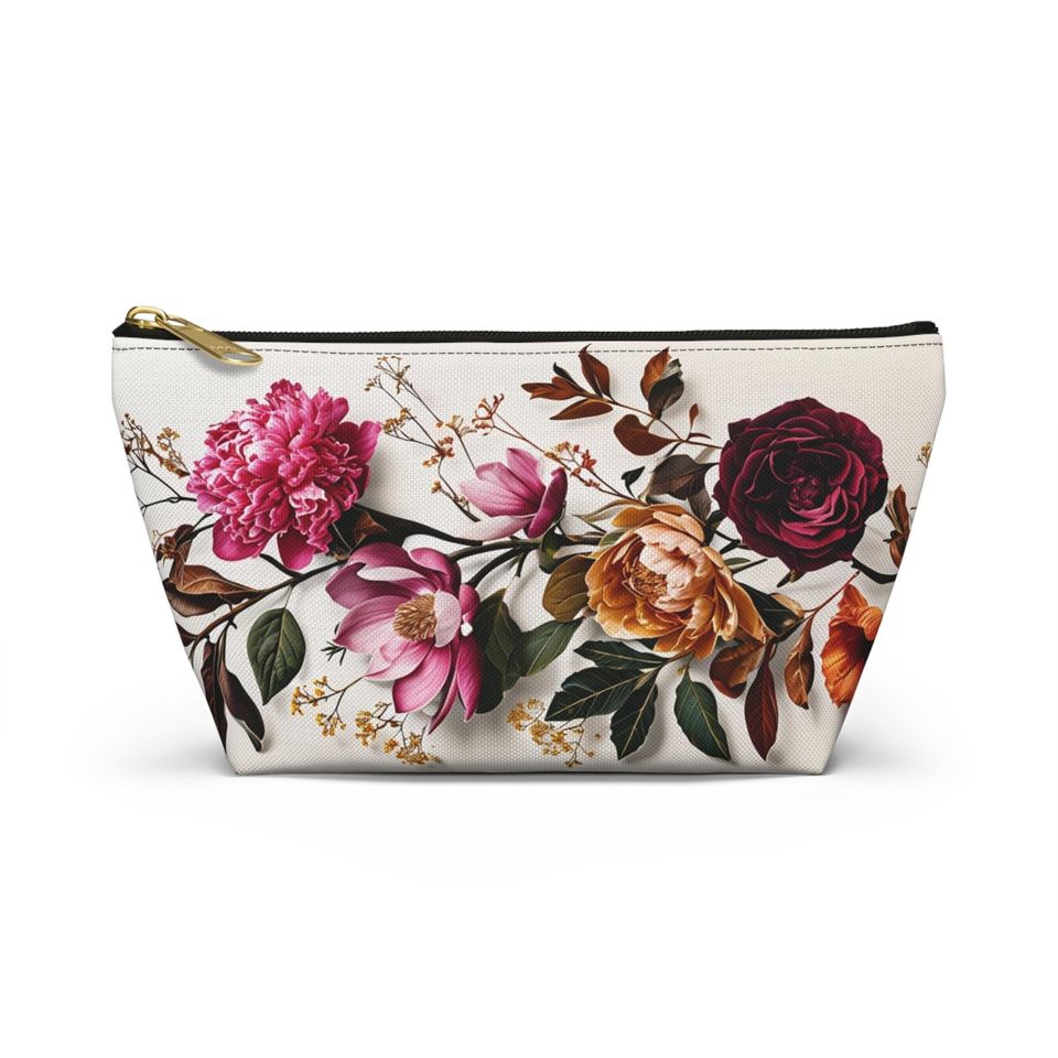 Floral Accessory Pouch, T-Bottom Makeup Bag, Vibrant Botanical Print